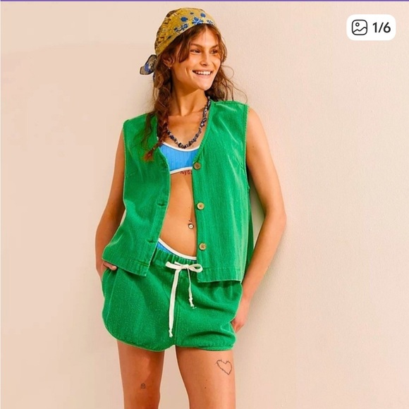 Free People Jackets & Blazers - Free People So Fresh Vest Only 
Size Large Boho Boxy Green